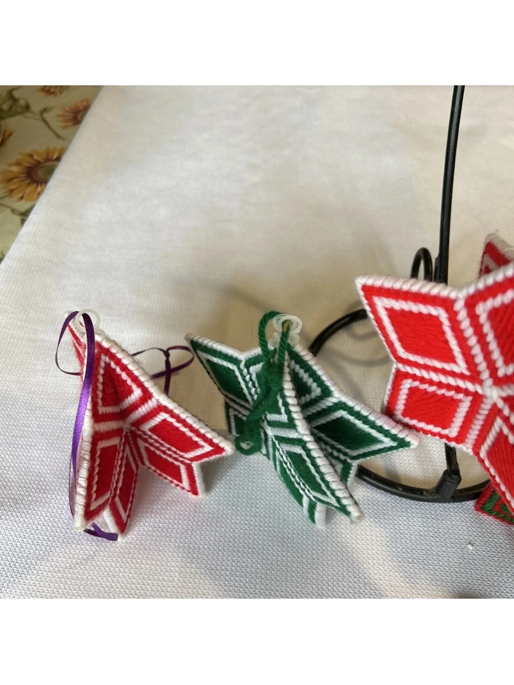 Handmade Red and Green Star Ornaments 3D- set of 4